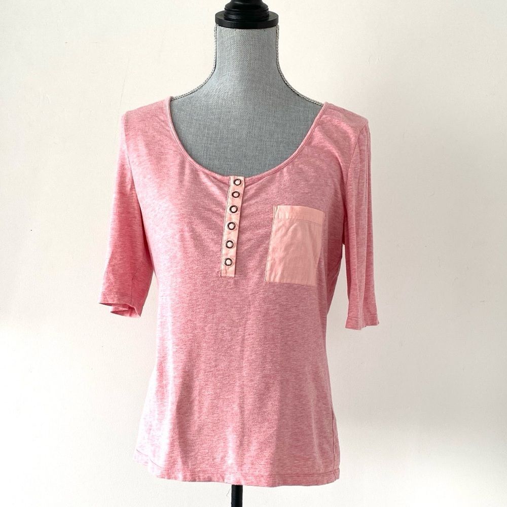 Lafayette 148 New York Pink Short Sleeve Tee Sz L Slim Fit Casual Chic